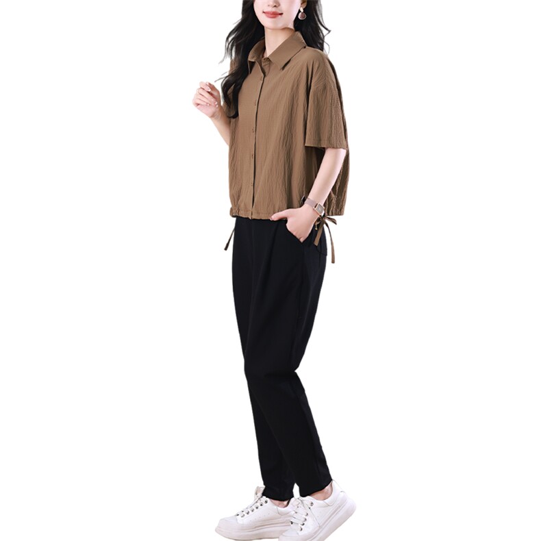时尚夏季新款宽松显瘦抽绳套装女休闲两件套,女装套装/套裙,梦芯尔