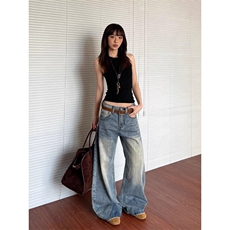 W9645-P58网图现货美式高街cleanfit竹节纹理弯刀牛仔裤，男装牛仔裤，星座1608-2