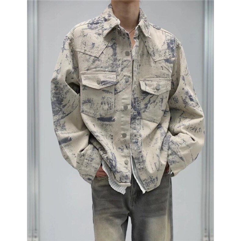 春秋新扎染牛仔外套卡其迷彩夹克泼墨水洗做旧外套GAA32P72，男装夹克，星座1013-5