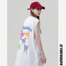 中性风新款夏季时尚百搭宽松蝴蝶印花纯棉短袖T恤DT65009P25控38，男装T恤，电商A268