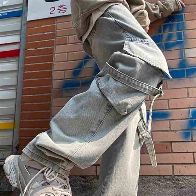 网图美式高街多口袋工装牛仔裤男宽松直筒阔腿牛仔长裤GT31-P55,男装牛仔裤,星座1001-1