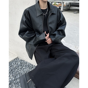 美式复古翻领皮衣外套男设计感拉链pu皮机车服夹克潮JK08568-P73图片