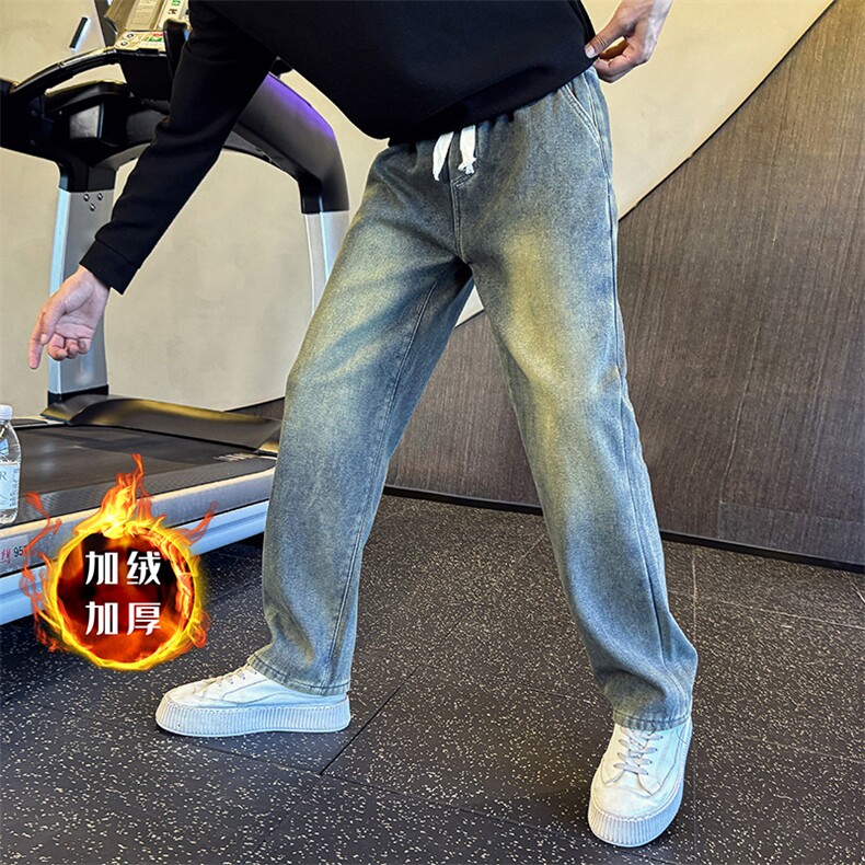 加绒加厚牛仔裤秋冬男士高品质修身牛仔长裤直筒裤901N40加绒P68，男装牛仔裤，星座901