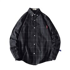 2021春秋季新款日系马切达休闲大码宽松男扣领格子衬衫C510-P40，男装衬衫，电商A001