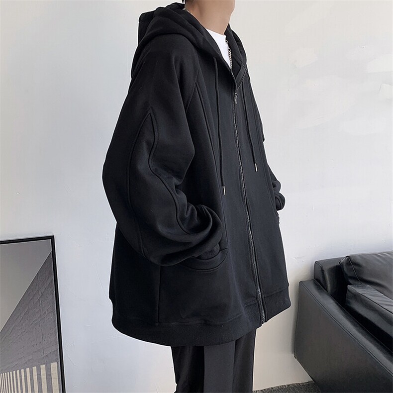 开衫连帽设计宽松卫衣复古重磅情侣款休闲卫衣HY272P75控108,男装卫衣,电商A102B