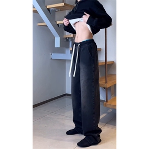 黑色弹力牛仔裤秋冬款cleanfit显瘦微喇裤子CHNZK02-P55图片
