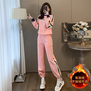 女秋冬新款洋气显瘦撞色休闲卫裤两件套图片