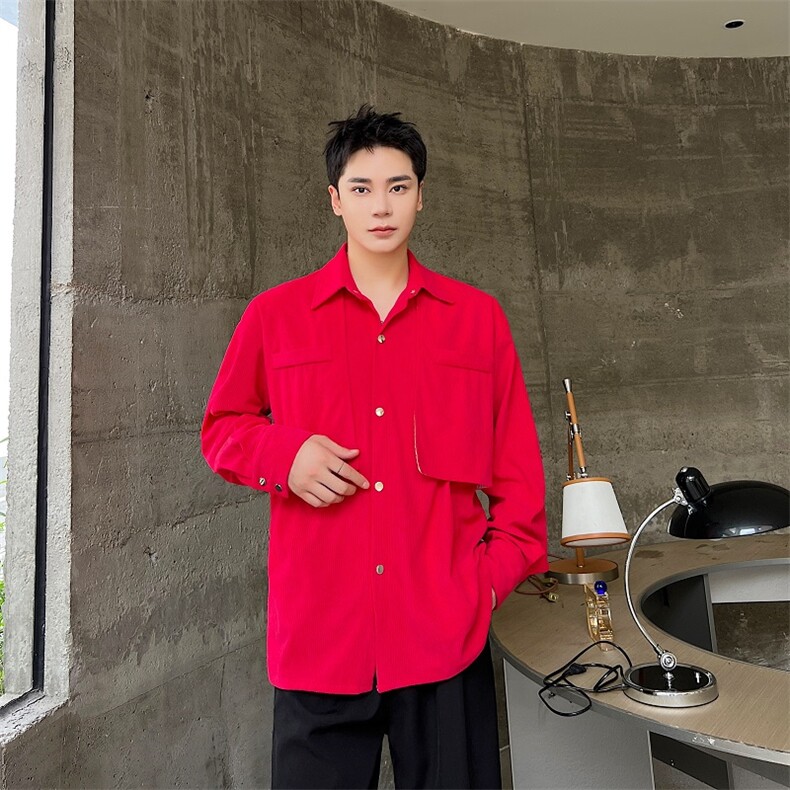 秋季新款时尚方领男衬衣廓形大口袋垂感衬衫潮流A345-282-P85,男装衬衫,电商A345