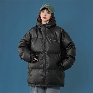 中性风2025冬潮磨砂PU皮连帽皮棉衣外套A125-MY11-P110女类，男装棉衣，电商A125