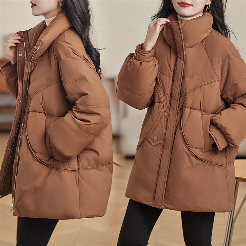 现货主推2023冬新款加厚中长款保暖休闲羽绒服90白鸭绒,女装羽绒服,余墨
