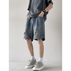 高品质夏款男牛仔短裤破洞渐变色裤宽松五分裤D232P43，男装牛仔裤，星座1013-1