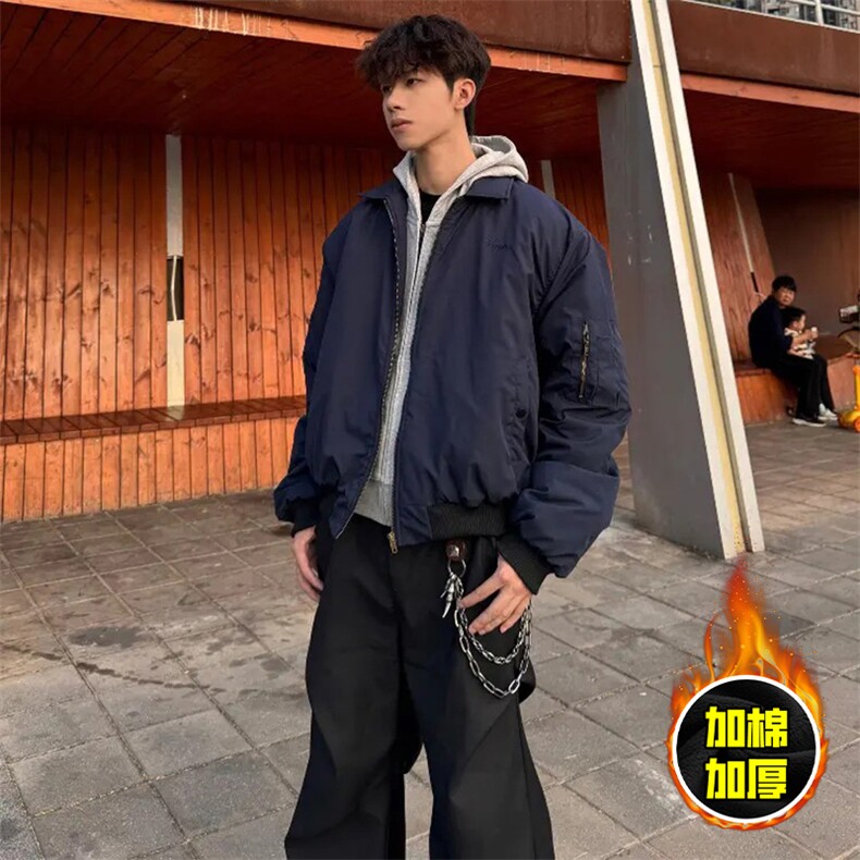 现货秋冬季美拉德立领飞行立领夹克boxy棉衣美式高街加厚加棉外套，男装夹克，电商A486-1