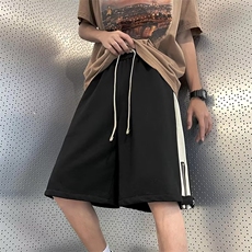 夏季拉链开衩短裤男直筒休闲潮牌痞帅运动高街青少年日系五分裤子，男装牛仔裤，星座410-7