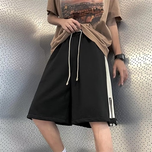 夏季拉链开衩短裤男直筒休闲潮牌痞帅运动高街青少年日系五分裤子图片