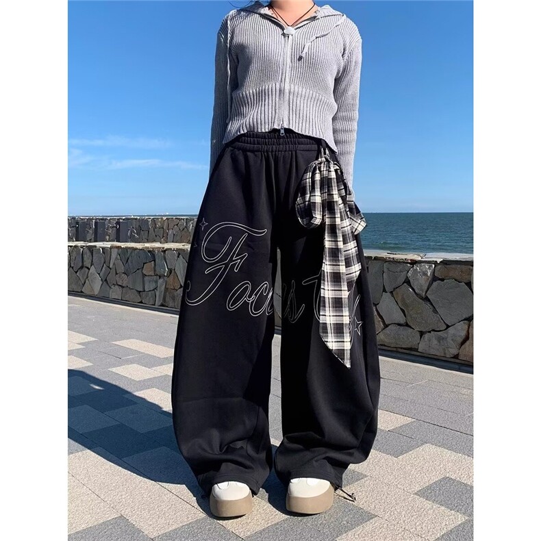 美式复古刺绣弯刀牛仔裤女2025夏季新款低腰宽松显瘦垂感阔腿裤,男装牛仔裤,星座506A