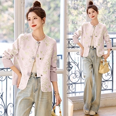 2025年开春季新款蓝色印花高端春秋小个子新中式国风短款小外套女，女装短外套，橙子家