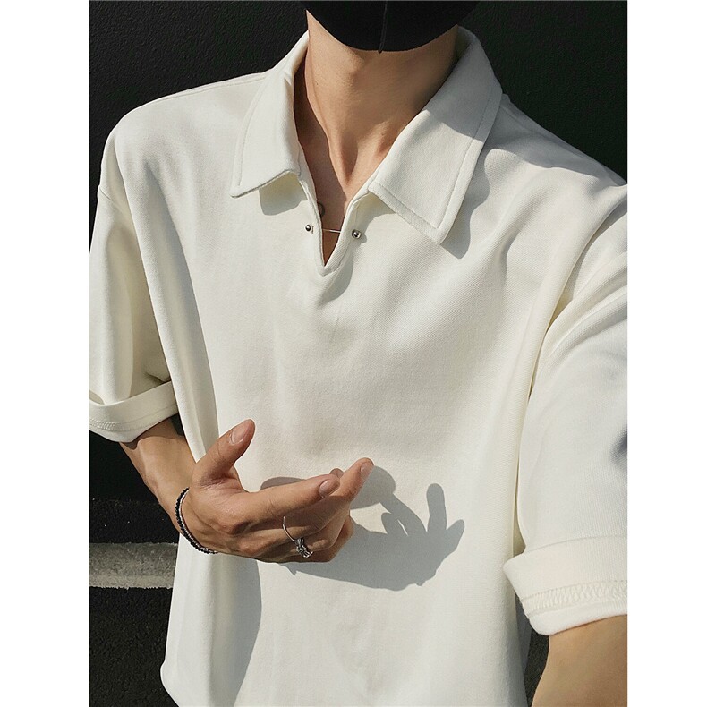 夏季新品老钱风宽松休闲POLO衫短袖T恤上衣男H1083特P35，男装Polo衫，电商A341