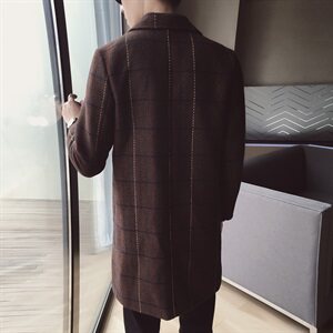 9063 2021男士风衣韩版中长款毛呢大衣男休闲潮流外套图片