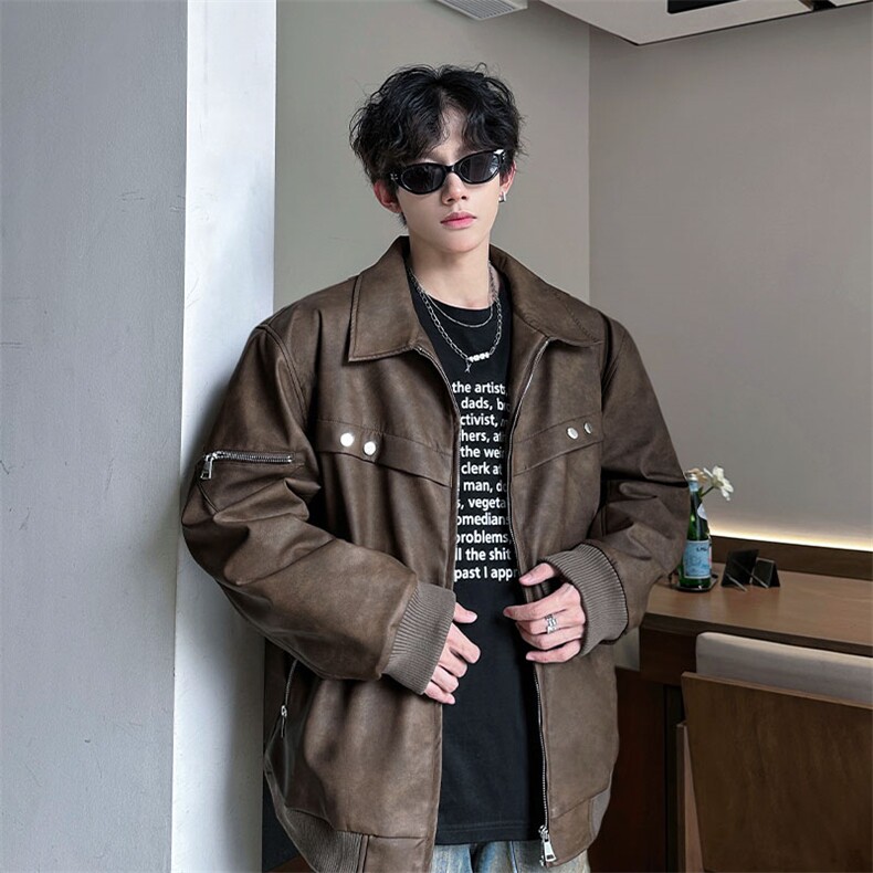 高品质新品痞帅男皮衣夹克超帅欧巴外套常规P138加棉P158,男装皮衣,电商B319