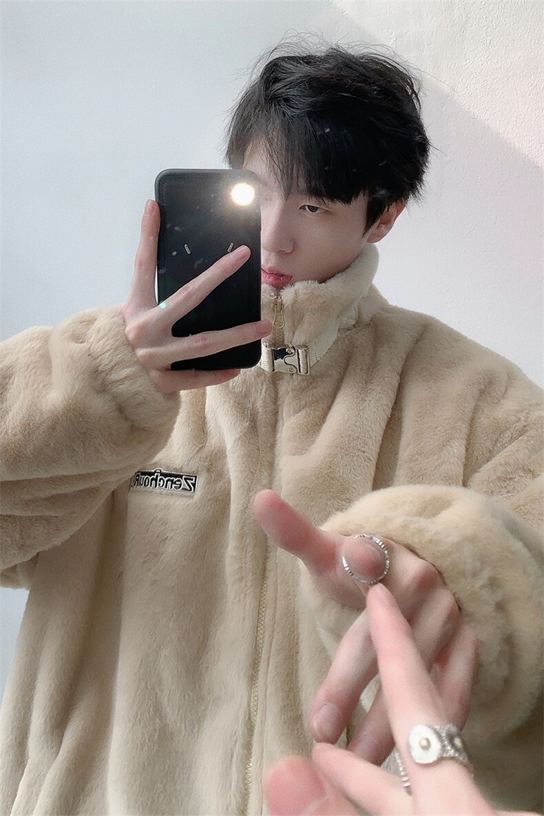 机车风羊羔毛外套男冬季加厚保暖美式潮牌棉服高品质重磅加绒棉袄,男装棉衣,电商A102