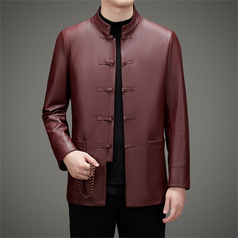 BAMJ-7739钱塘2020-2中年男士商务休闲唐装秋季皮衣夹克外套P560,男装皮衣,钱塘207-2