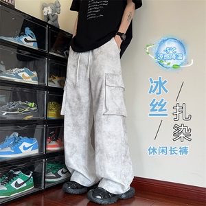 特批P32无差价2025夏季扎染凉感冰丝大口袋大码复古工装裤男K5686图片