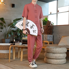 风短袖套装休闲宽松夏季男装复古潮流男士汉服唐装ZT2302-P78，男装T恤，星座1105-3