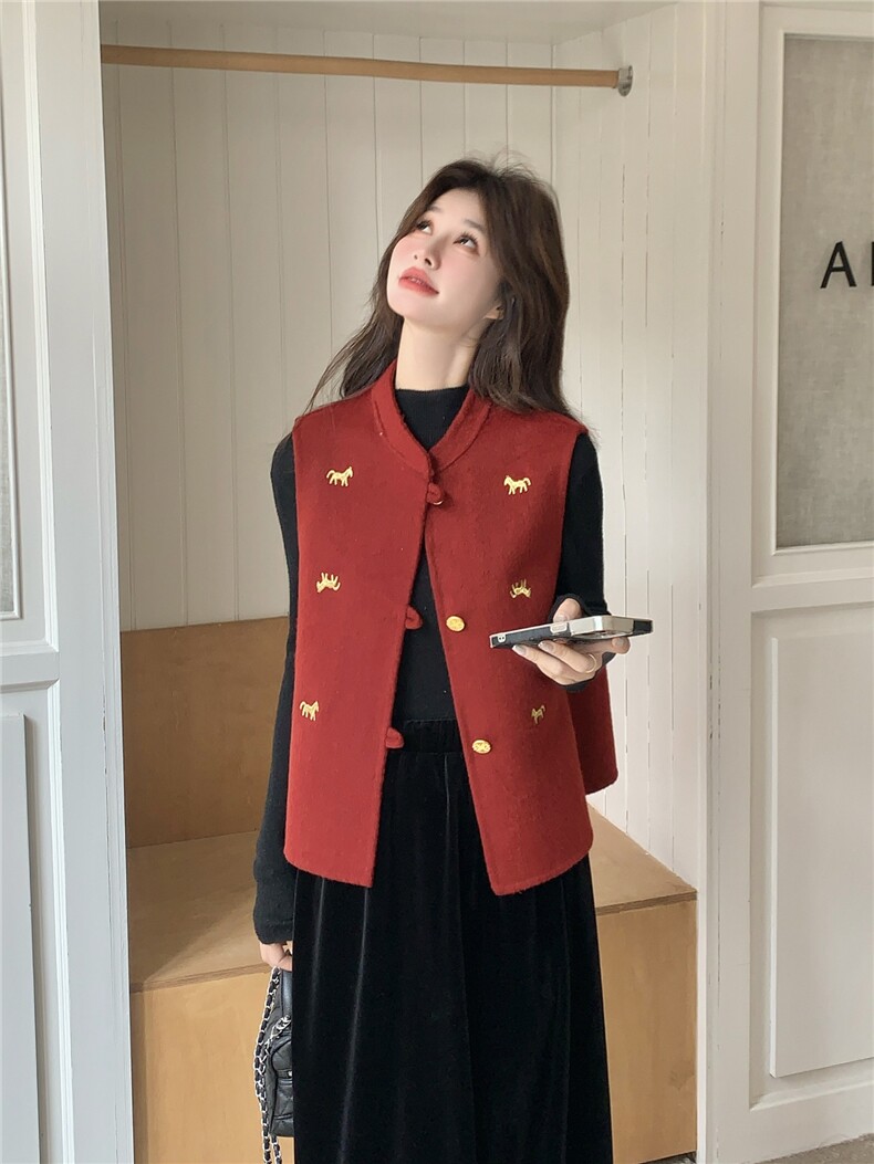 现货主推款马年重工刺绣双面羊毛呢马甲年货p165-k228,女装马甲,丝露依尚（原SL）