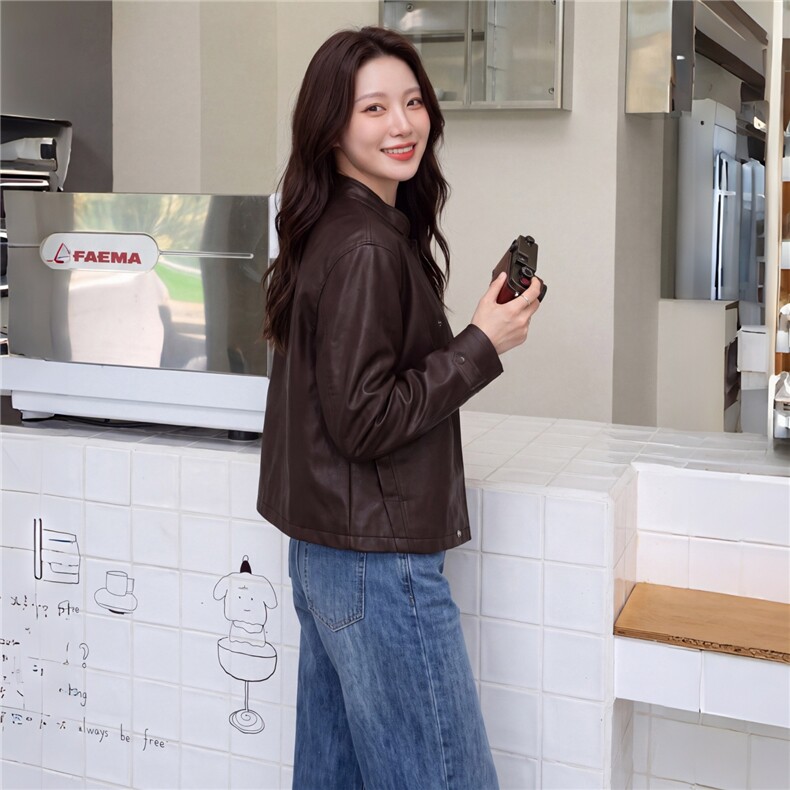 2026秋季新款复古PU皮衣外套女休闲夹克,女装皮衣,