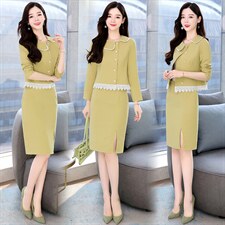 高级感小香风套装裙女2024春秋新款气质名媛职业包臀半身裙两件套，女装套装/套裙，三木叶子