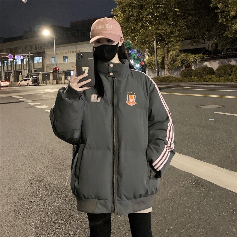 情侣冬装 港风织带棉服 刺绣logo棉衣休闲加厚外套女 G1105 P118图片