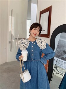 蕾丝花边领子连衣长裙图片