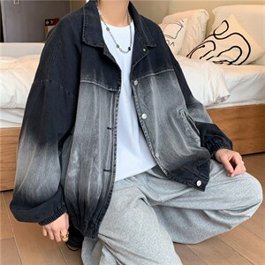 美式渐变牛仔外套男春秋潮牌宽松港风复古情侣工装夹克JK8825-p65图片