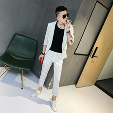 夏新款韩版休闲男士社会小伙中袖小西服套装外套A，男装西服套装，星座406