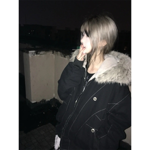 现货重磅boxy短款棉衣座山雕大毛毛领男女棉服水洗工装厚外套图片