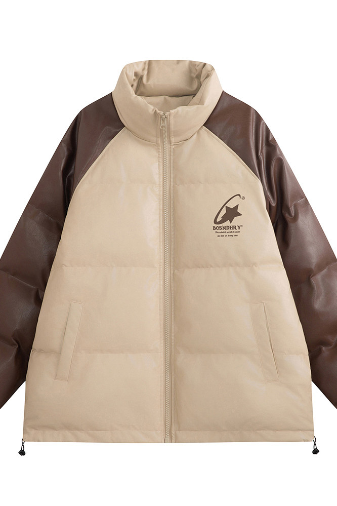 白底23新款冬季百搭宽松字母印花PU皮棉服外套MY65201P125控168,男装棉衣,电商A268-1