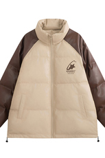 白底23新款冬季百搭宽松字母印花PU皮棉服外套MY65201P125控168，男装棉衣，电商A268-1