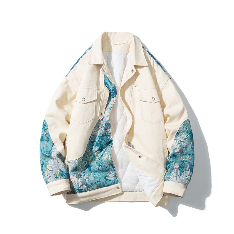 1日系白底刺绣拼接设计大码M-5XL夹克棉服外套男8706P115控158，男装夹克，星座226-2