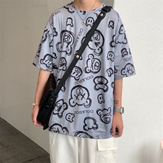 新款上衣宽松短袖T恤日韩系小熊印花INS男女半截袖体桖T584-P22，男装T恤，星座512-2