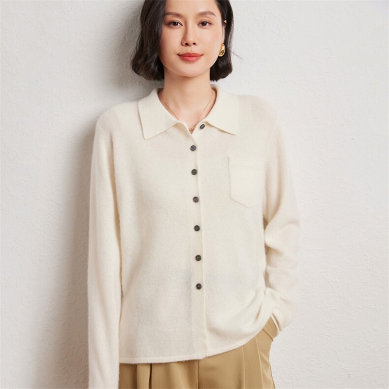 高品质纯色衫开衫polo领女翻领针织衬衣宽松外套羊毛衣打底衫,女装羊绒衫,臻维羊绒