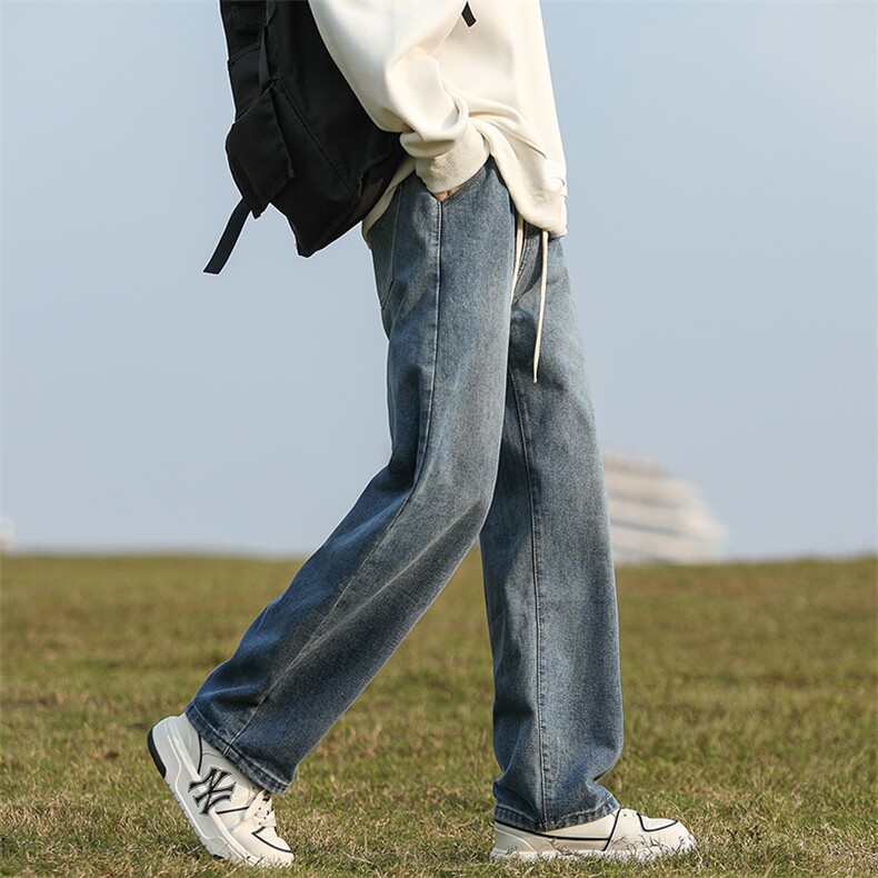 港风做旧高街直筒牛仔裤男士宽松休闲韩版潮流休闲阔腿长裤子P50，男装牛仔裤，星座205-1