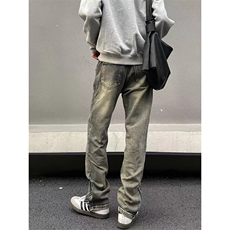 美式ins高街hiphop拉链直筒重工艺水洗牛仔裤货号K685P55，男装牛仔裤，电商A063