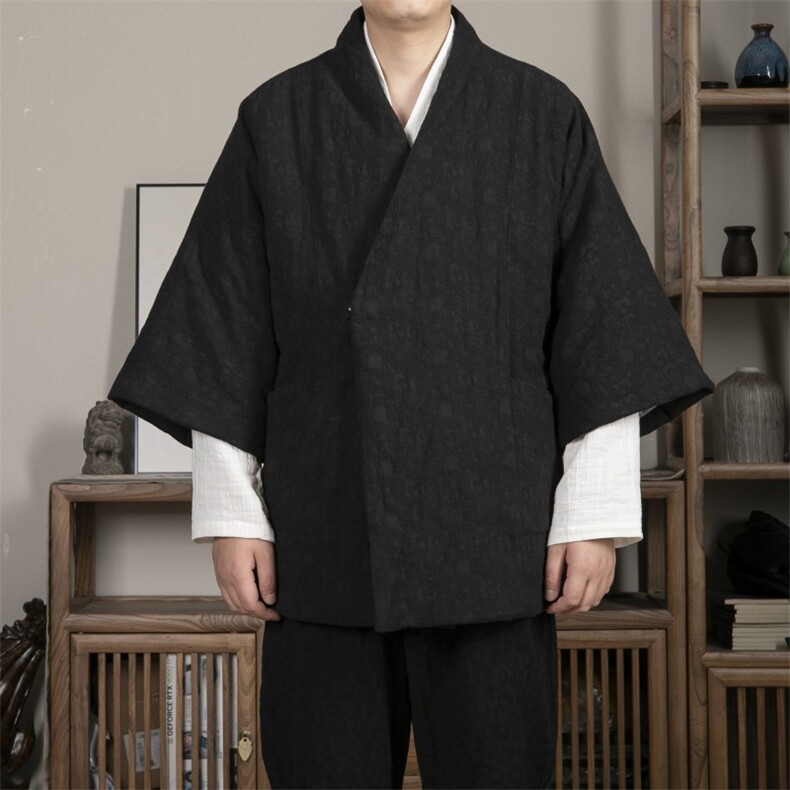 风男装新中式改良棉麻提花汉服斜襟棉衣外套HM03P145,男装棉衣,钱塘802