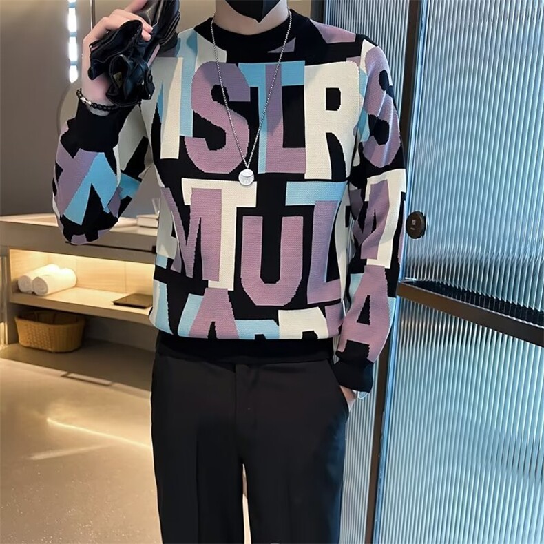 美式街头设计感圆领毛衣男慵懒风休闲针织衫M804P50，男装针织衫/毛衣，星座1116-2