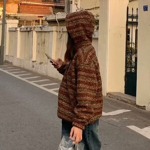 2025新款秋冬毛呢连帽卫衣男女日系潮牌宽松套头外套EBY12图片