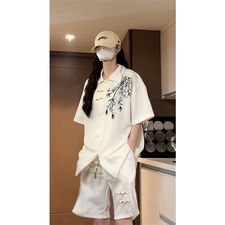 量大优供视频新风竹叶刺绣花冰丝短袖衬衫男CP54-特p33,男装衬衫,电商B371