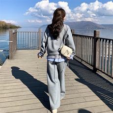 上新有货灰色休闲卫衣套装配屁帘5506P185K288，女装套装/套裙，2C176