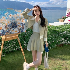 春现-学院风可盐可甜假两件外套裙套装B190-2813-P160-K218，女装套装/套裙，2B190