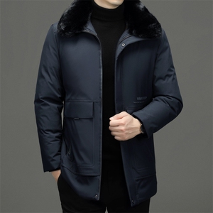 主推加绒加厚中老年棉衣男士休闲中年可脱卸毛领棉服外套大衣图片