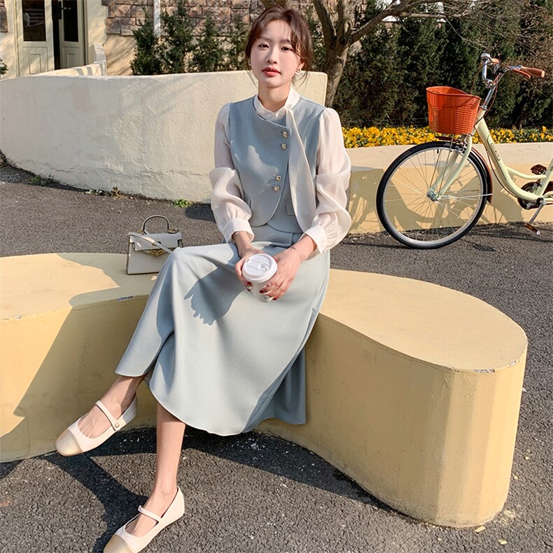 假两件拼接长袖连衣裙女2025春季新款法式高级感气质显瘦衬衫长裙,女装连衣裙,幸运星